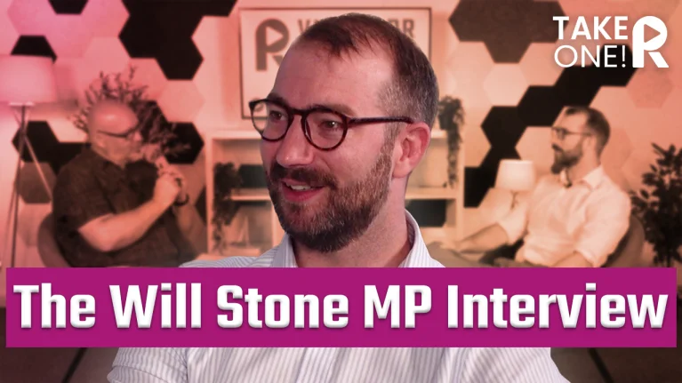 Will Stone MP in conversation with Chris Dawes in the Visual PR Productions studio in Swindon